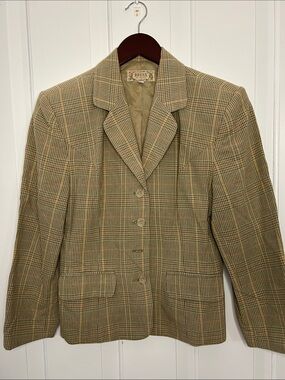 Vintage Plaid professor 100% cotton  jacket Blazer in earth tones Houndstooth